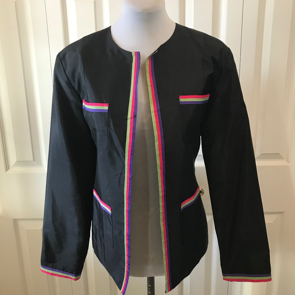 Open Front Ribbon Detailed Black Jacket Blazer 10 - Picture 4 of 5